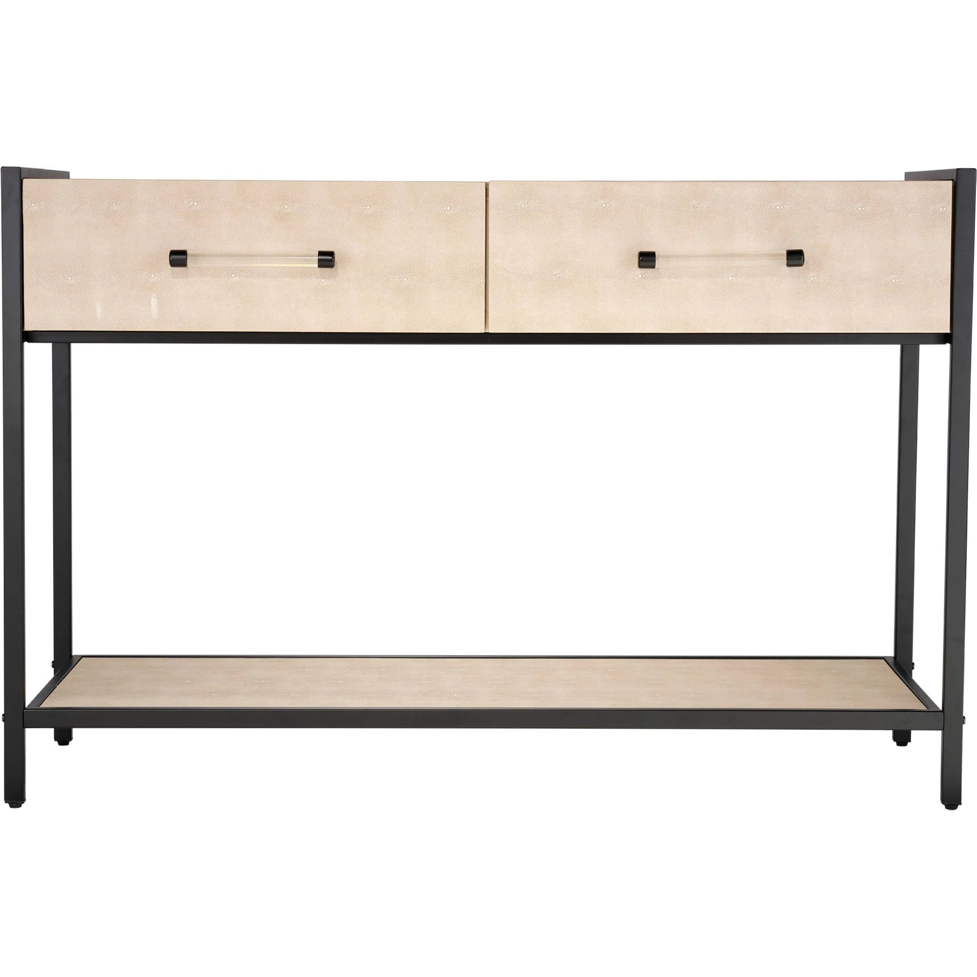 Cassius Console Table by Lifestyle by JY in taupe and taupe shagreen, black metal. Made from metal: iron, mdf, pvc: faux shagreen in a transitional style.