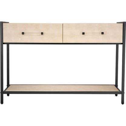 Cassius Console Table by Lifestyle by JY in taupe and taupe shagreen, black metal. Made from metal: iron, mdf, pvc: faux shagreen in a transitional style.