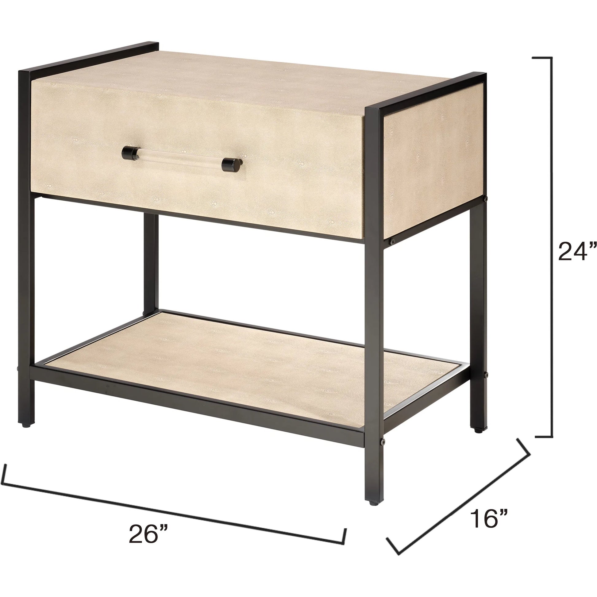 Cassius Side Table by Lifestyle by JY in taupe and taupe shagreen, black metal. Made from metal: iron, mdf, pvc: faux shagreen in a transitional style.