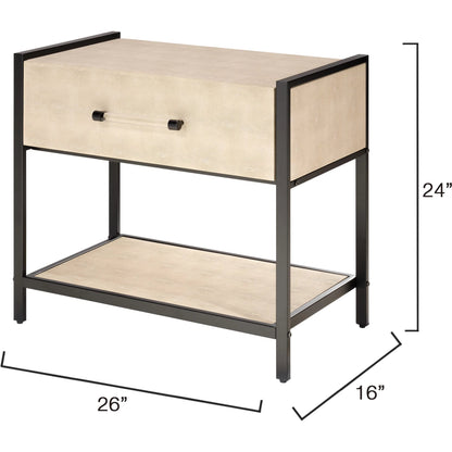 Cassius Side Table by Lifestyle by JY in taupe and taupe shagreen, black metal. Made from metal: iron, mdf, pvc: faux shagreen in a transitional style.