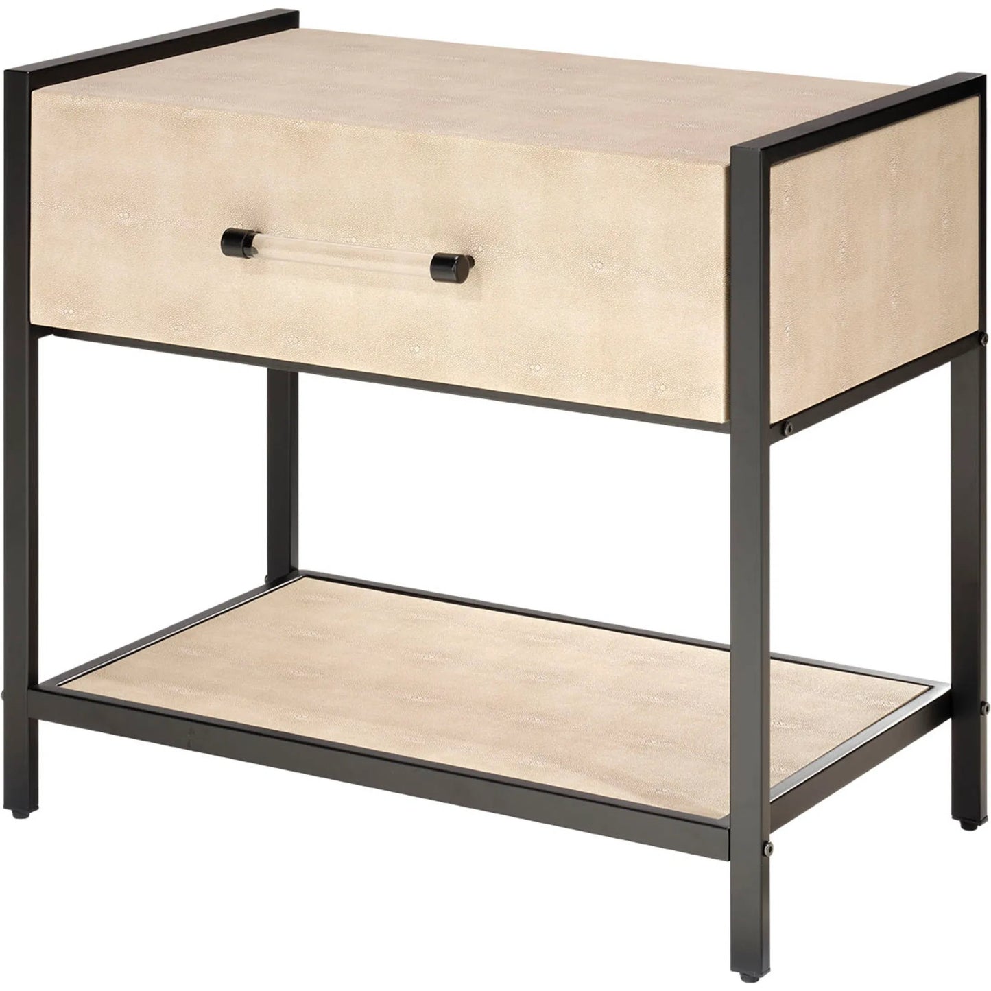 001 SI-2320353 | Primary Silo | Cassius Side Table by Lifestyle by JY in taupe and taupe shagreen, black metal. Made from metal: iron, mdf, pvc: faux shagreen in a transitional style.