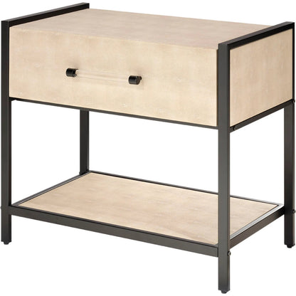 Cassius Side Table by Lifestyle by JY in taupe and taupe shagreen, black metal. Made from metal: iron, mdf, pvc: faux shagreen in a transitional style.