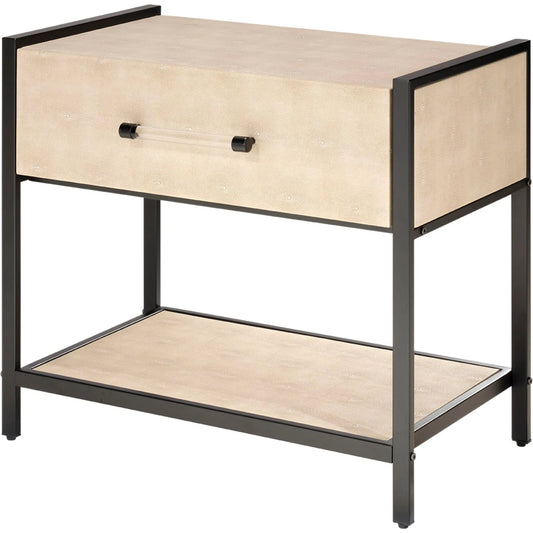 Cassius Side Table by Lifestyle by JY in taupe and taupe shagreen, black metal. Made from metal: iron, mdf, pvc: faux shagreen in a transitional style.