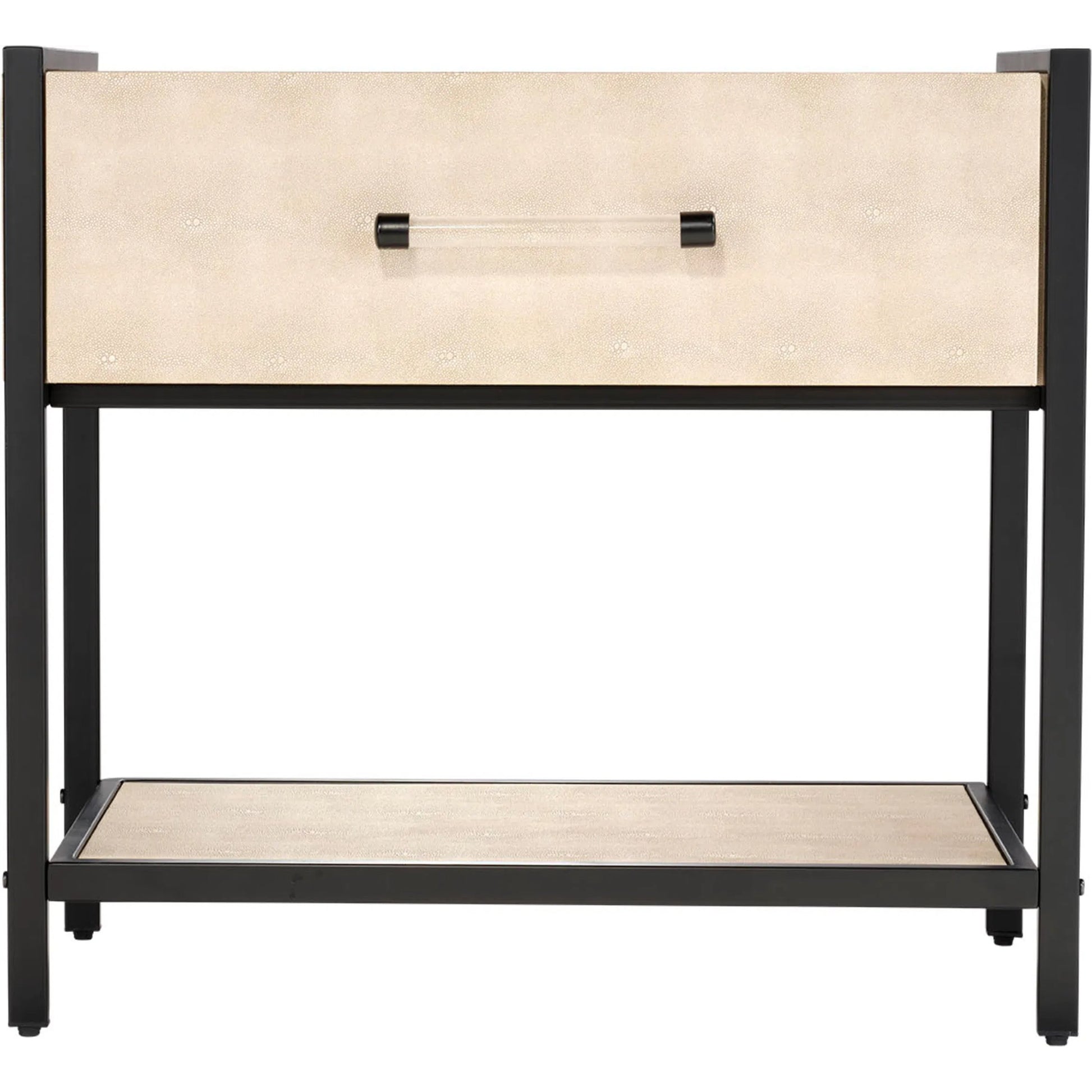Cassius Side Table by Lifestyle by JY in taupe and taupe shagreen, black metal. Made from metal: iron, mdf, pvc: faux shagreen in a transitional style.