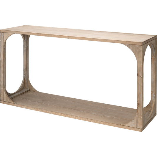 Everett Openwork Console Table by The Livingston Collection in grey washed. Made from mdf in a modern style.