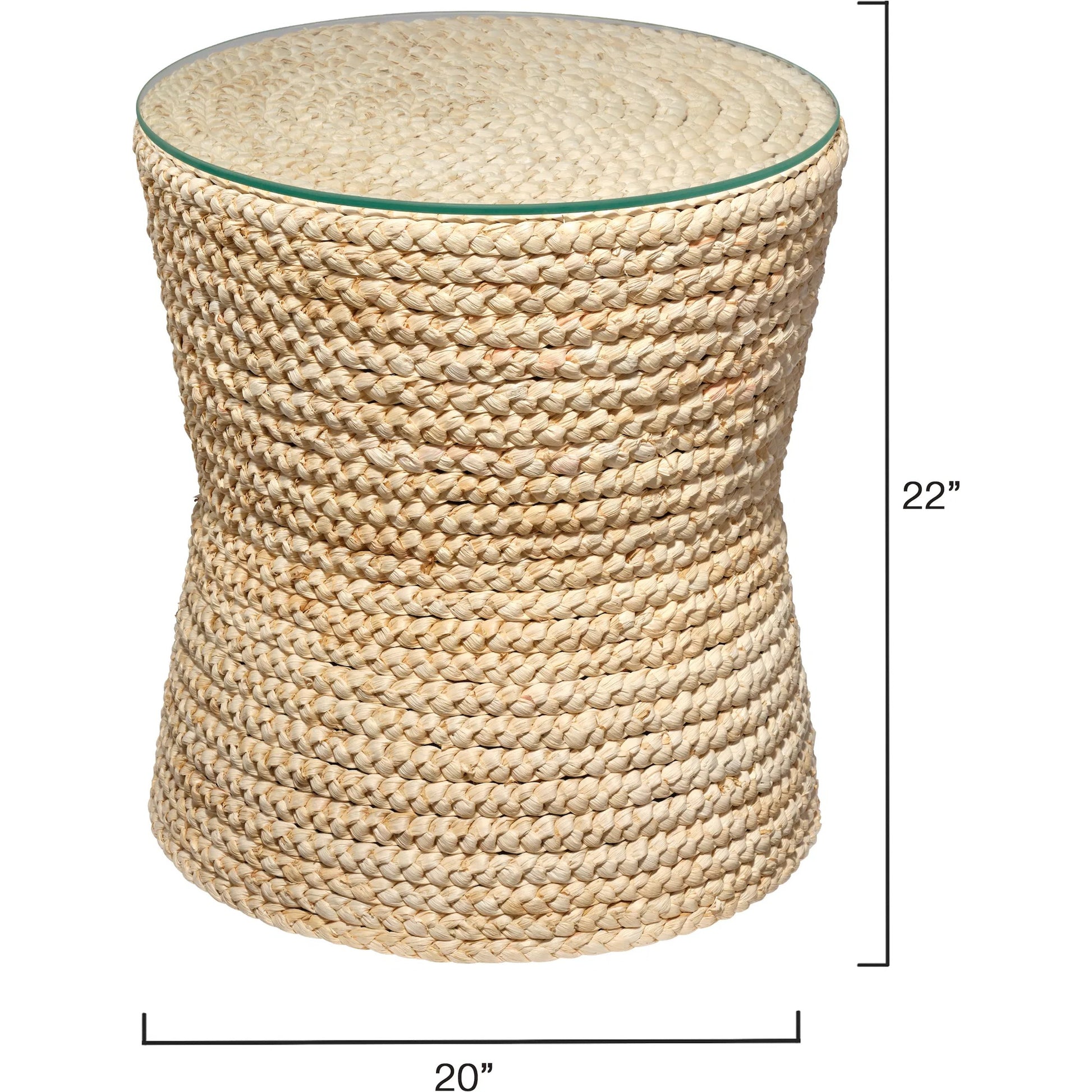 Grain Side Table by Jamie Young in natural and natural cornhusk. Made from corn husk, plywood, tempered glass in a rustic style.