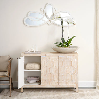 Juniper Three Door Cabinet by The Livingston Collection in gray washed wood. Made from wood in a coastal style.