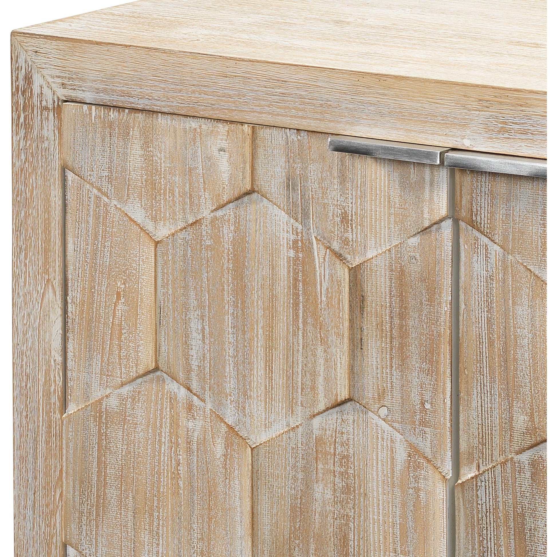 Juniper Three Door Cabinet by The Livingston Collection in gray washed wood. Made from wood in a coastal style.