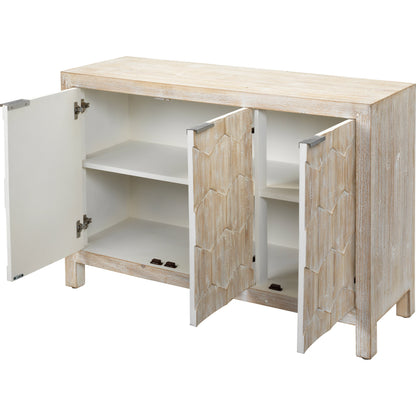 Juniper Three Door Cabinet by The Livingston Collection in gray washed wood. Made from wood in a coastal style.
