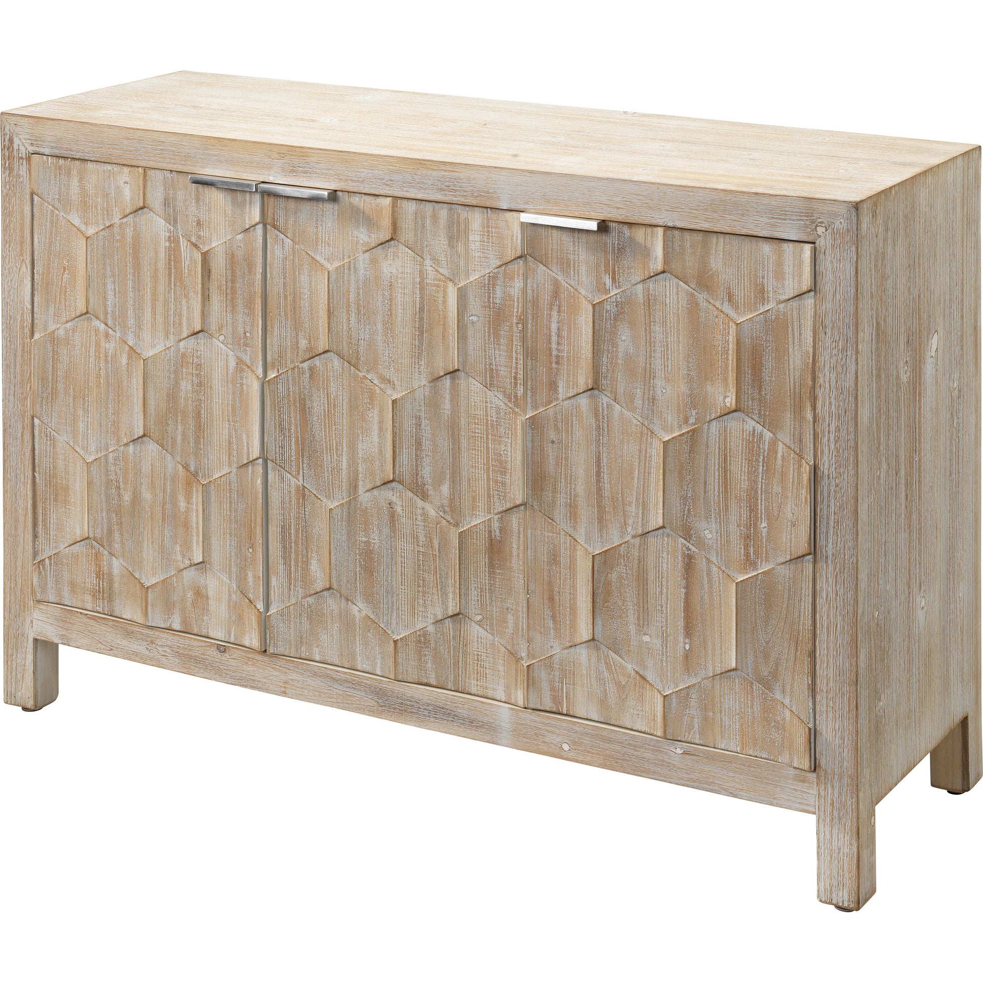 Juniper Three Door Cabinet by The Livingston Collection in gray washed wood. Made from wood in a coastal style.