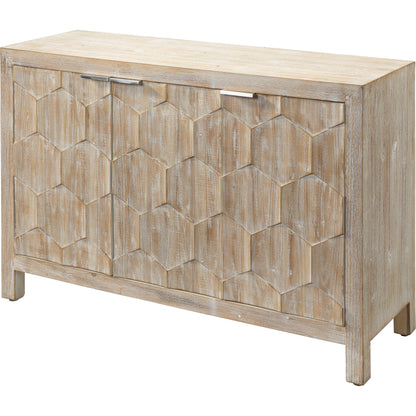 Juniper Three Door Cabinet by The Livingston Collection in gray washed wood. Made from wood in a coastal style.
