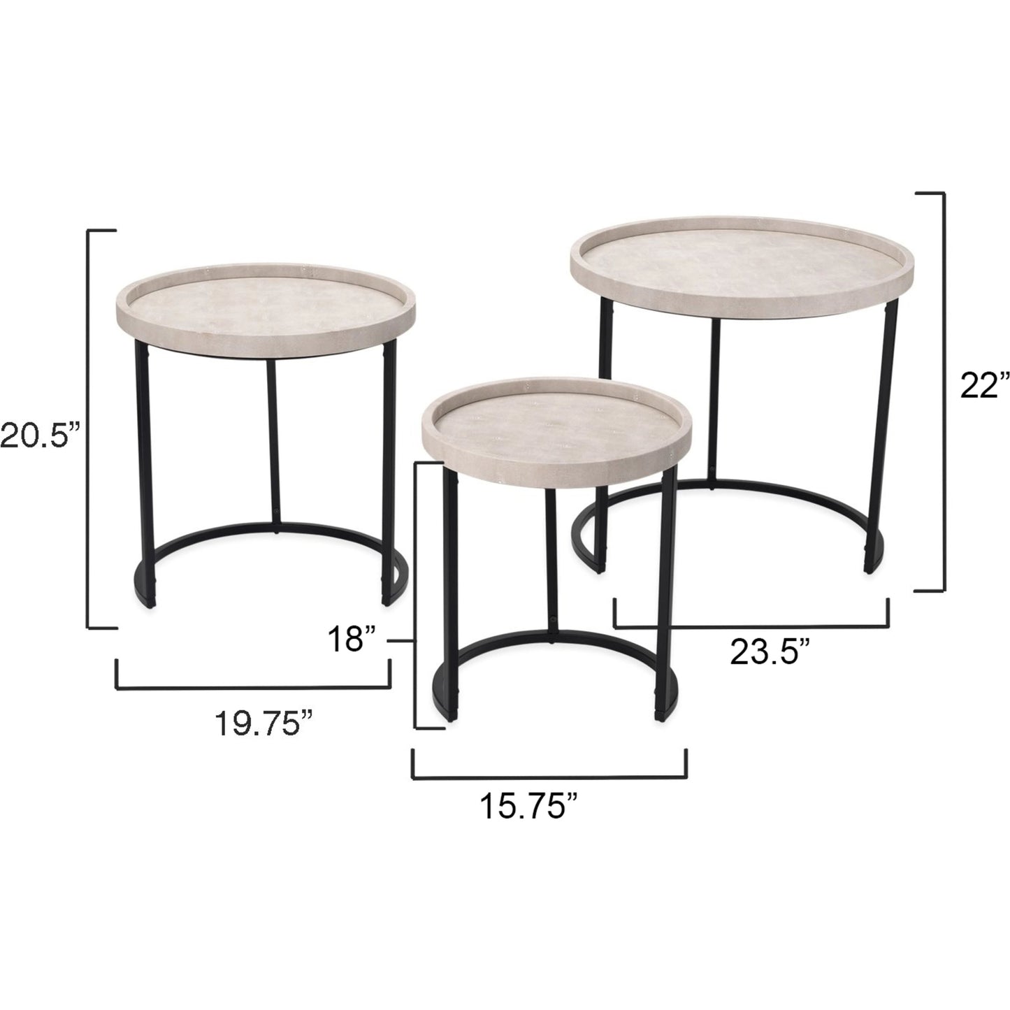 010 SR-912965 | Additional Silo | Maddox Side Tables by Lifestyle by JY in ivory faux shagreen, black metal. Made from faux shagreen in a modern style.