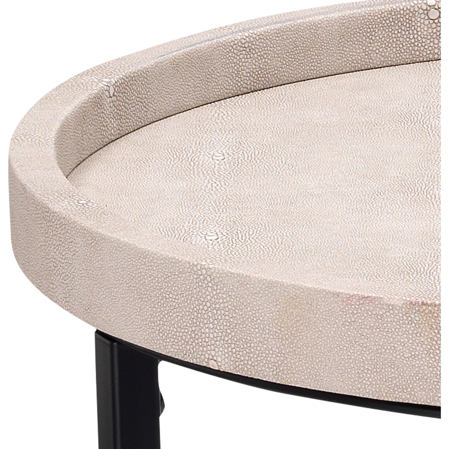 011 SR-912965 | Closeup | Maddox Side Tables by Lifestyle by JY in ivory faux shagreen, black metal. Made from faux shagreen in a modern style.