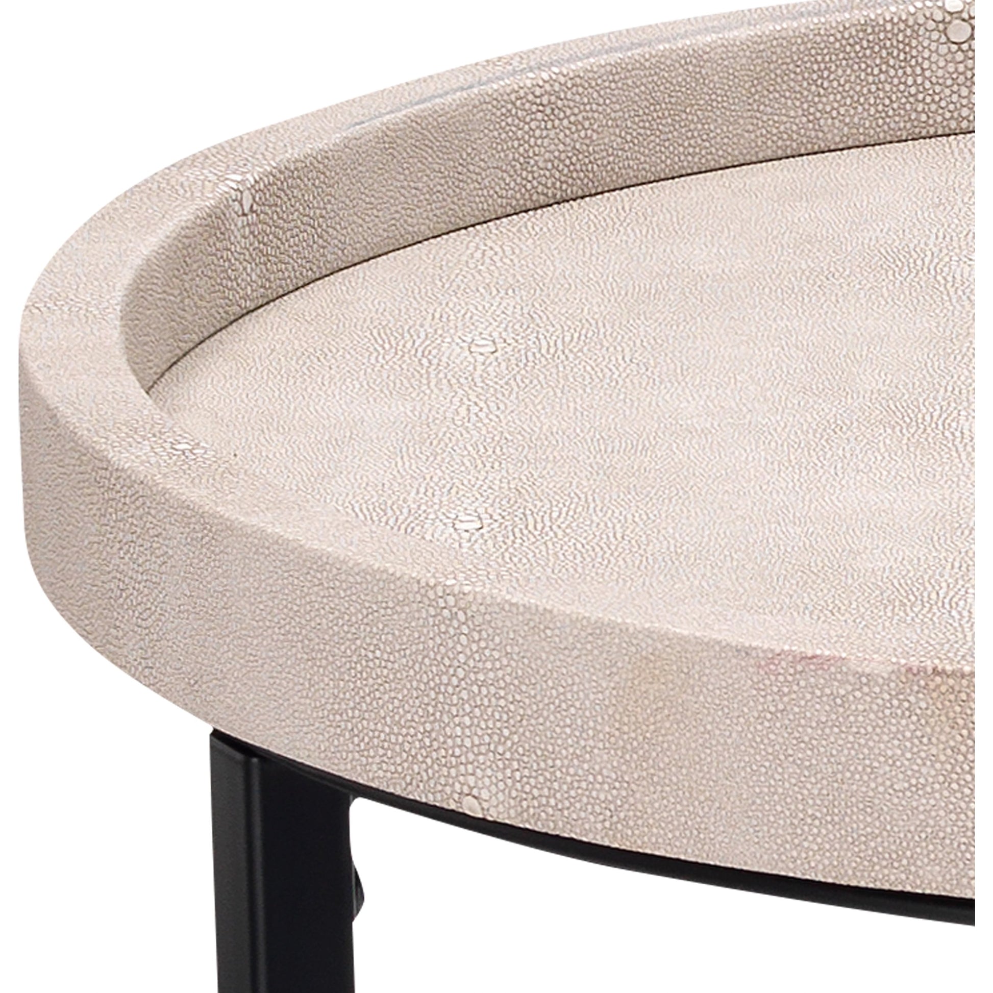 Maddox Side Tables by Lifestyle by JY in ivory faux shagreen, black metal. Made from faux shagreen in a modern style.