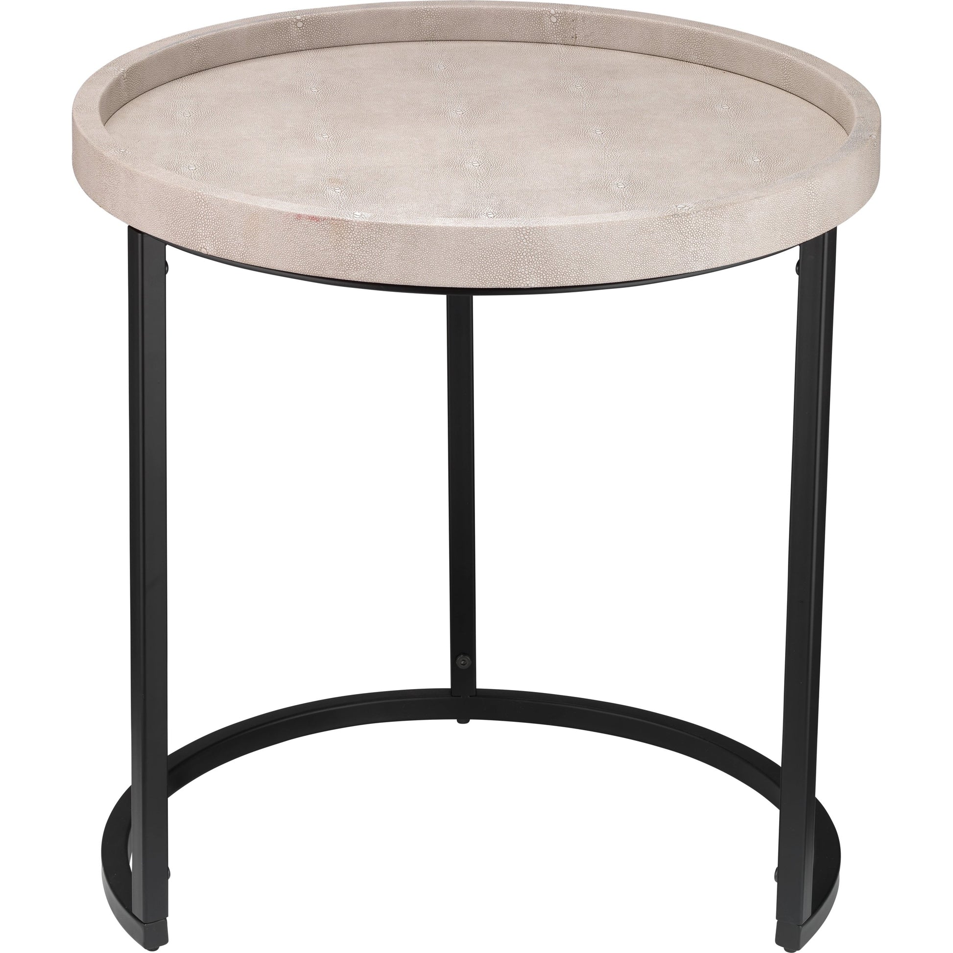 Maddox Side Tables by Lifestyle by JY in ivory faux shagreen, black metal. Made from faux shagreen in a modern style.