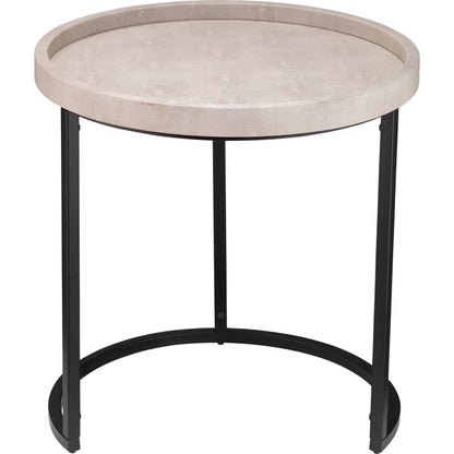 Maddox Side Tables by Lifestyle by JY in ivory faux shagreen, black metal. Made from faux shagreen in a modern style.