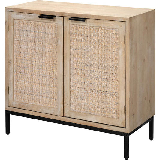 Reed  Accent Cabinet by Lifestyle by JY in washed wood, black metal. Made from mdf with natural fir veneer, rattan weaving panel, iron in a modern style.