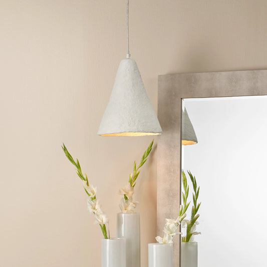Folio Pendant by The Livingston Collection in off white. Made from paper mache in a modern style.
