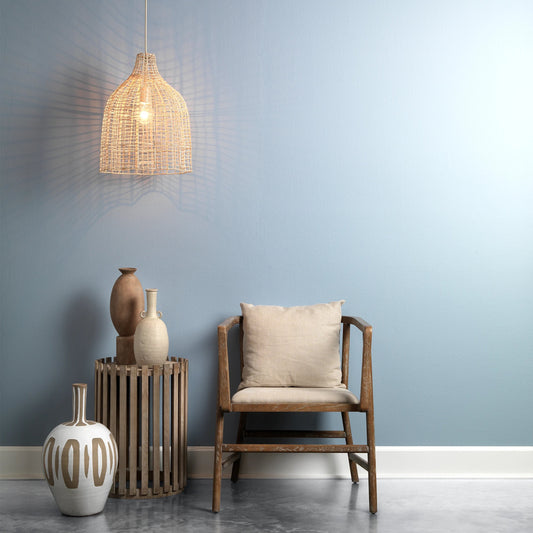 Whisper Pendant by The Livingston Collection in mushroom beige rattan. Made from rattan in a cottage & farmhouse style.