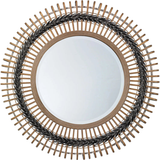 Grove Braided Mirror by The Livingston Collection in gray, natural. Made from bamboo in a modern style.