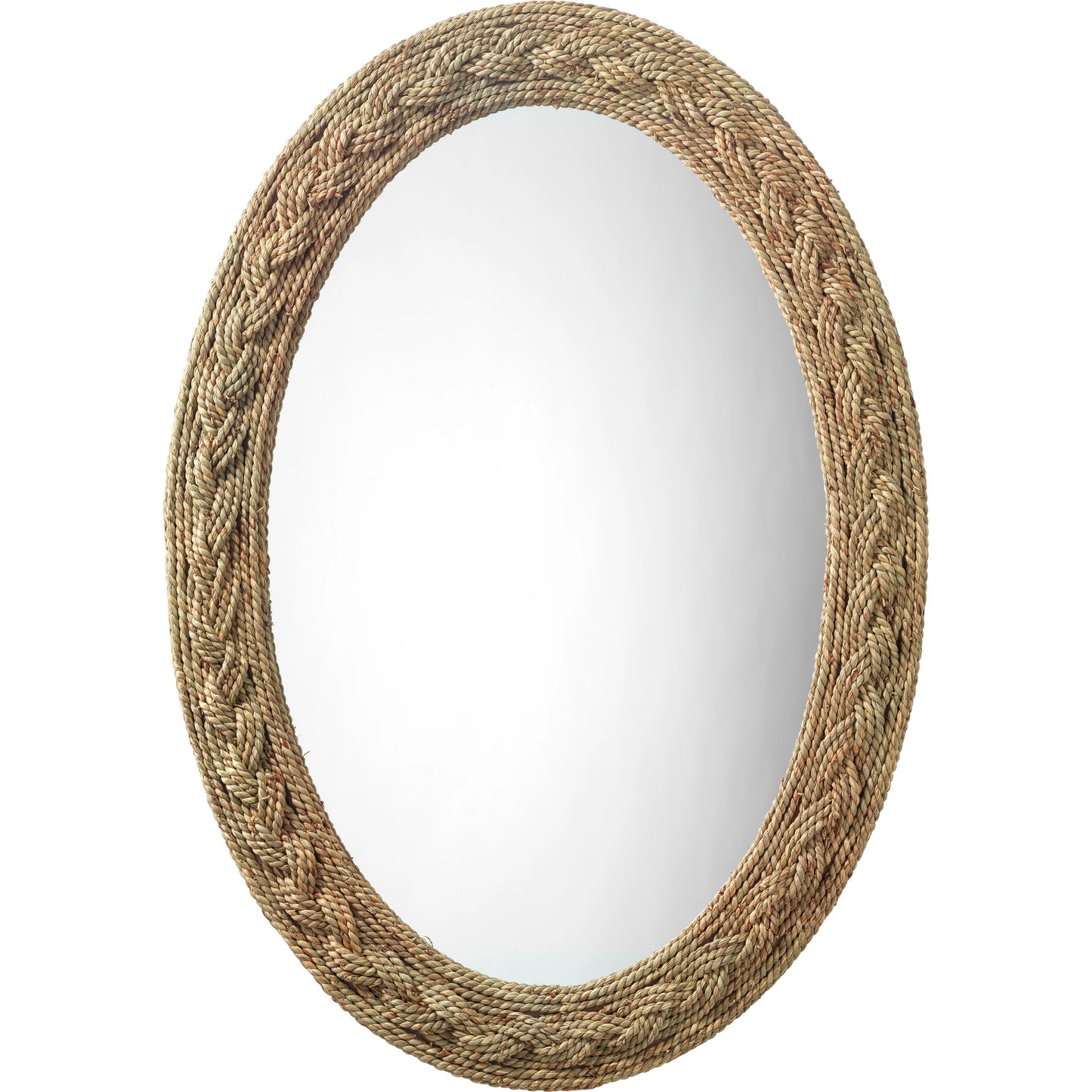 001 SR-912963 | Primary Silo | Lark Braided Oval Mirror by Jamie Young in natural seagrass. Made from seagrass in a coastal style.