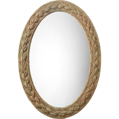 Lark Braided Oval Mirror by Jamie Young in natural seagrass. Made from seagrass in a coastal style.