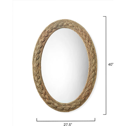 Lark Braided Oval Mirror by Jamie Young in natural seagrass. Made from seagrass in a coastal style.