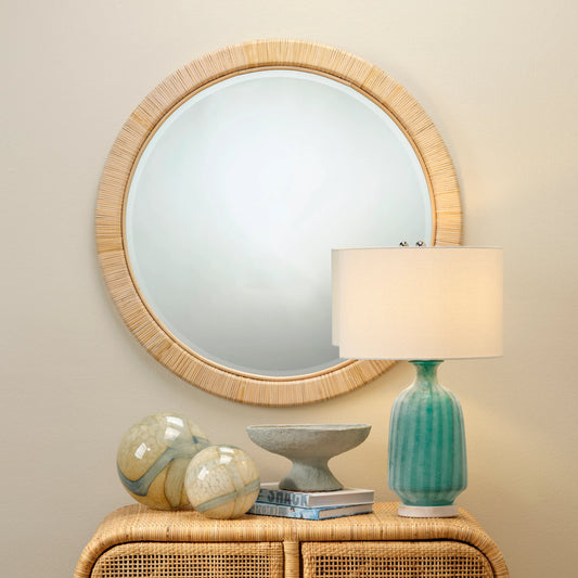 Ohana Mirror by The Livingston Collection. Made from rattan and glass in a cottage & farmhouse style.