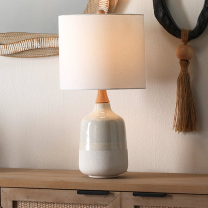 Alice Table Lamp by The Livingston Collection in cream, light blue. Made from ceramic, rubber wood in a transitional style.