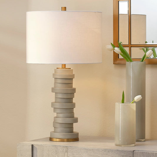 Alignment Table Lamp by The Livingston Collection in cement. Made from resin, metal: iron in a modern style.
