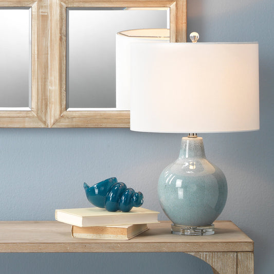 Aubrey Table Lamp by The Livingston Collection in blue. Made from ceramic in a modern style.