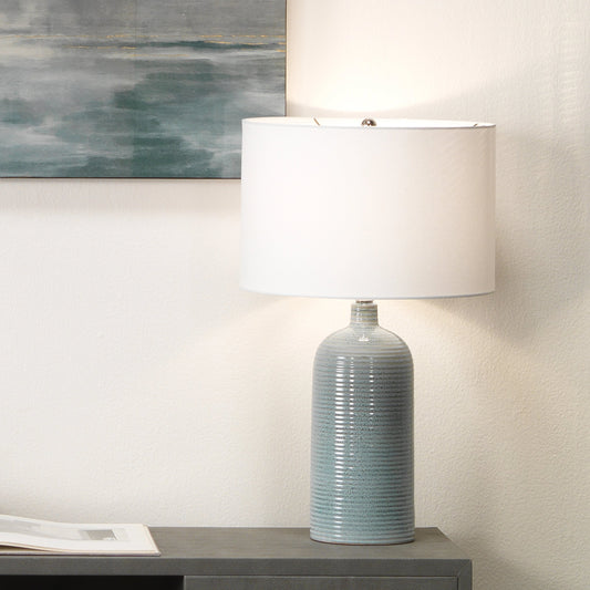 Declan Table Lamp by The Livingston Collection in blue. Made from ceramic in a modern style.