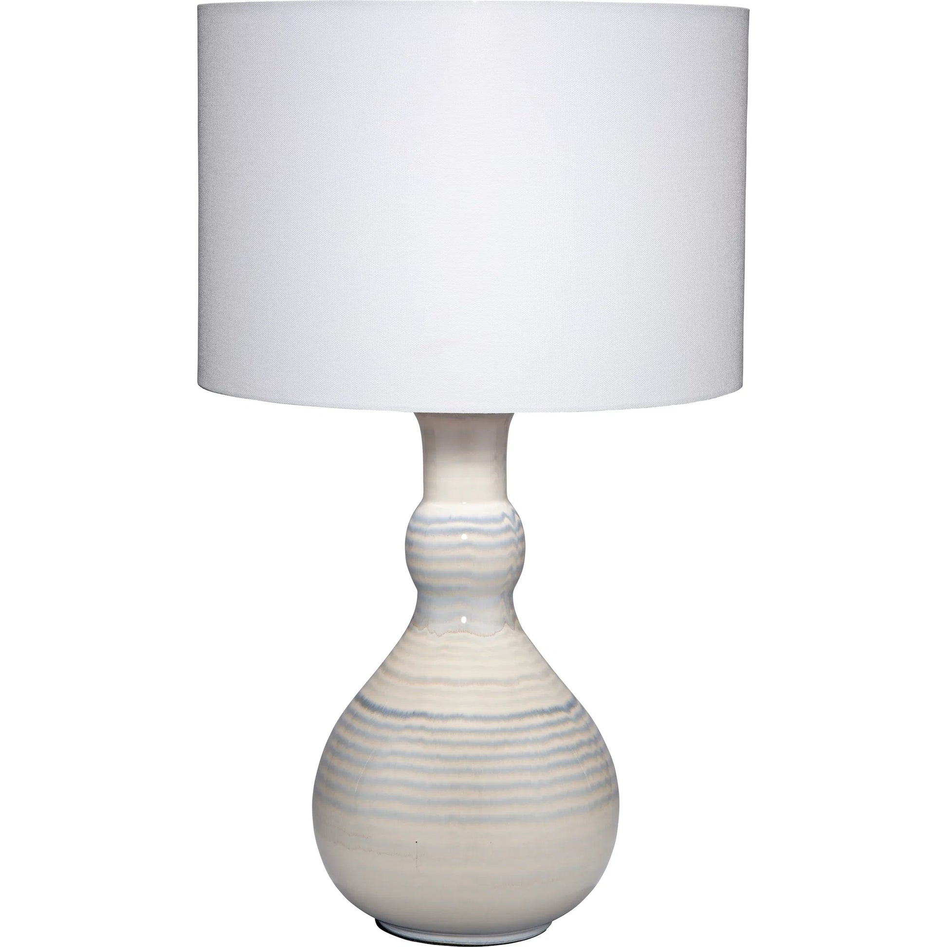 Droplet Striped Blue Table Lamp by Jamie Young in blue, white glaze. Made from ceramic in a coastal style.