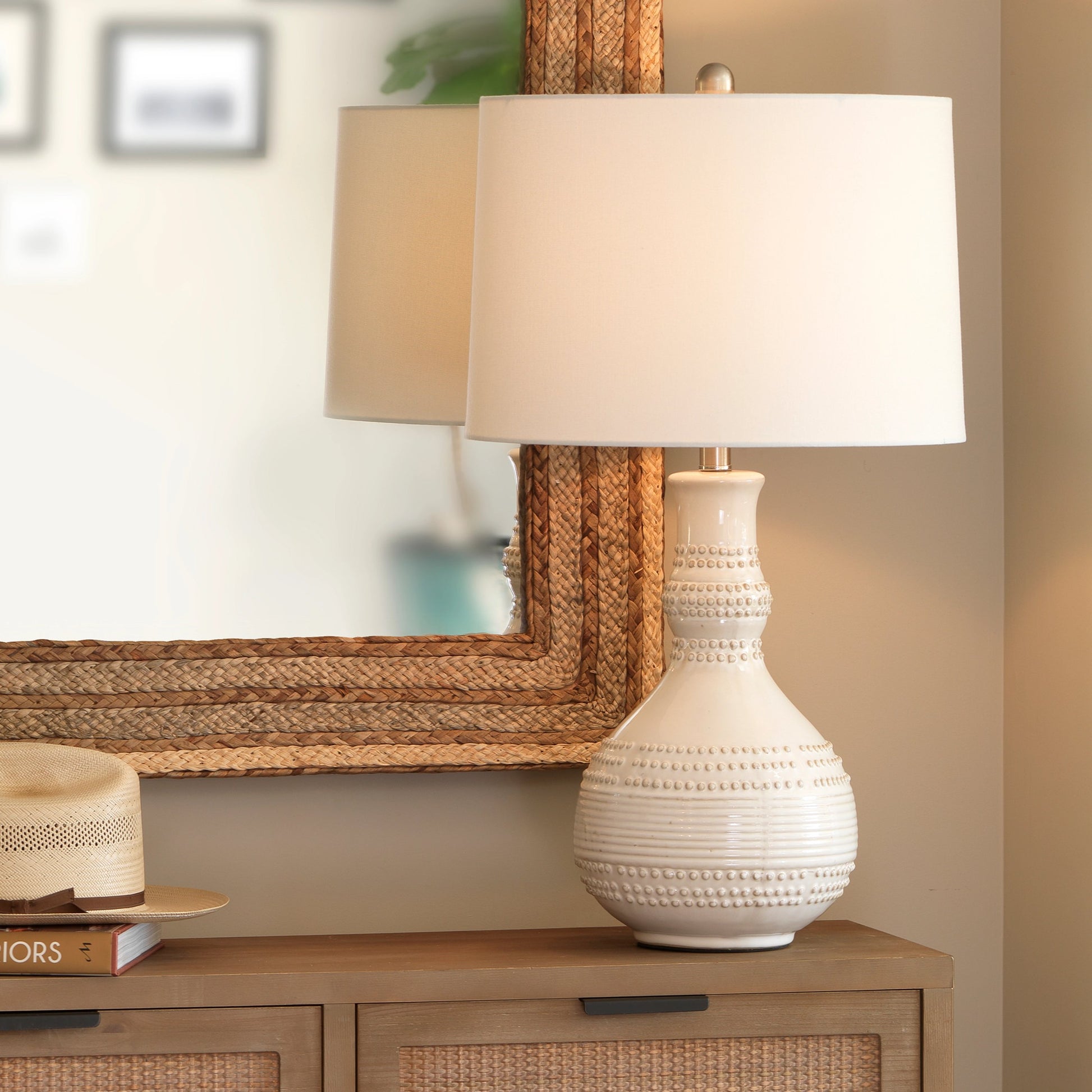Droplet White Table Lamp by Jamie Young in white. Made from ceramic in a coastal style.