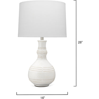Droplet White Table Lamp by Jamie Young in white. Made from ceramic in a coastal style.