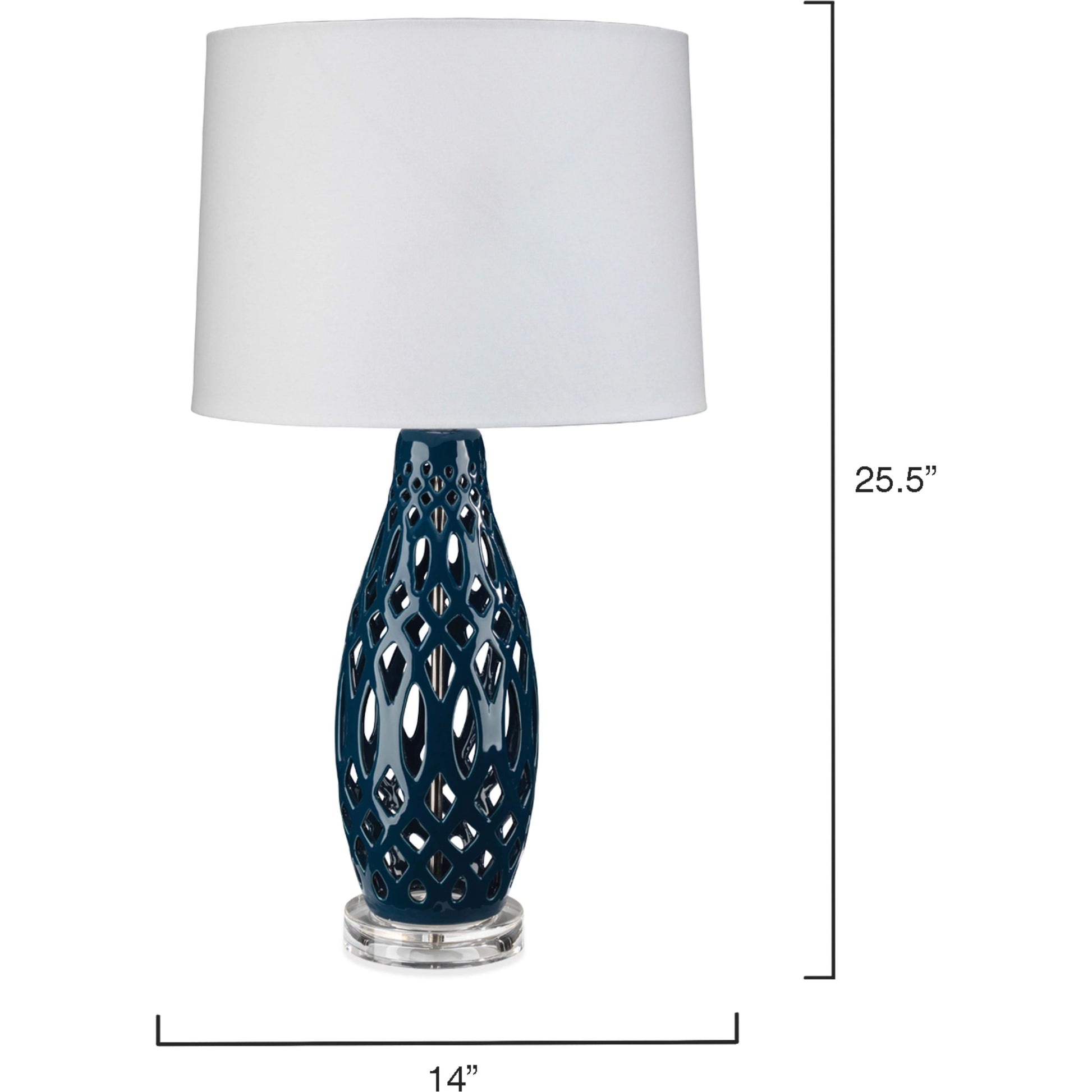Filigree Table Lamp by Lifestyle by JY in pale blue. Made from ceramic in a coastal style.