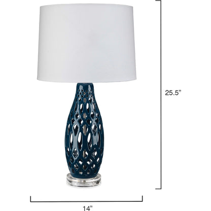 Filigree Table Lamp by Lifestyle by JY in pale blue. Made from ceramic in a coastal style.