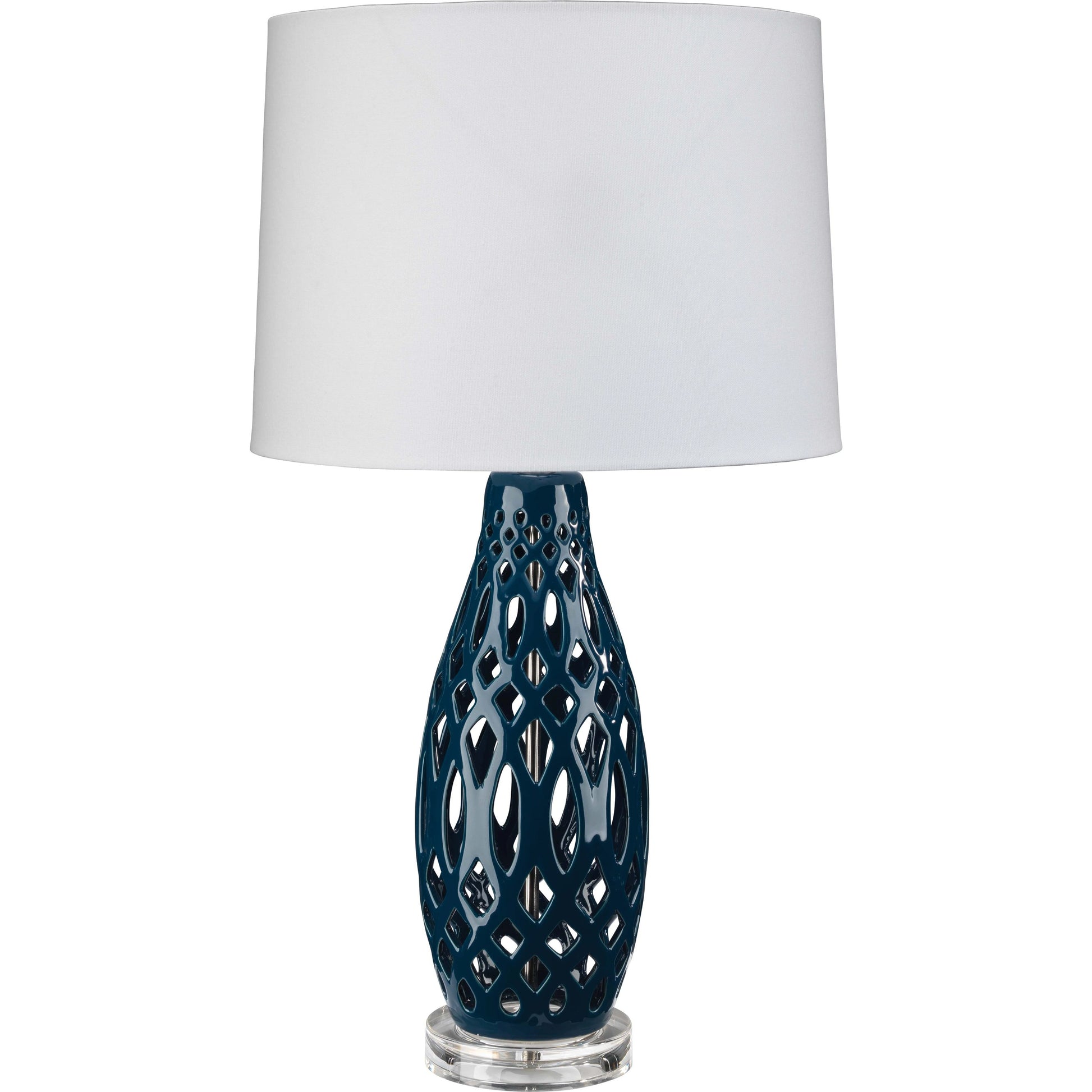 Filigree Table Lamp by Lifestyle by JY in pale blue. Made from ceramic in a coastal style.