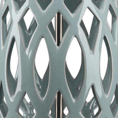 Filigree Table Lamp by Lifestyle by JY in pale blue. Made from ceramic in a coastal style.