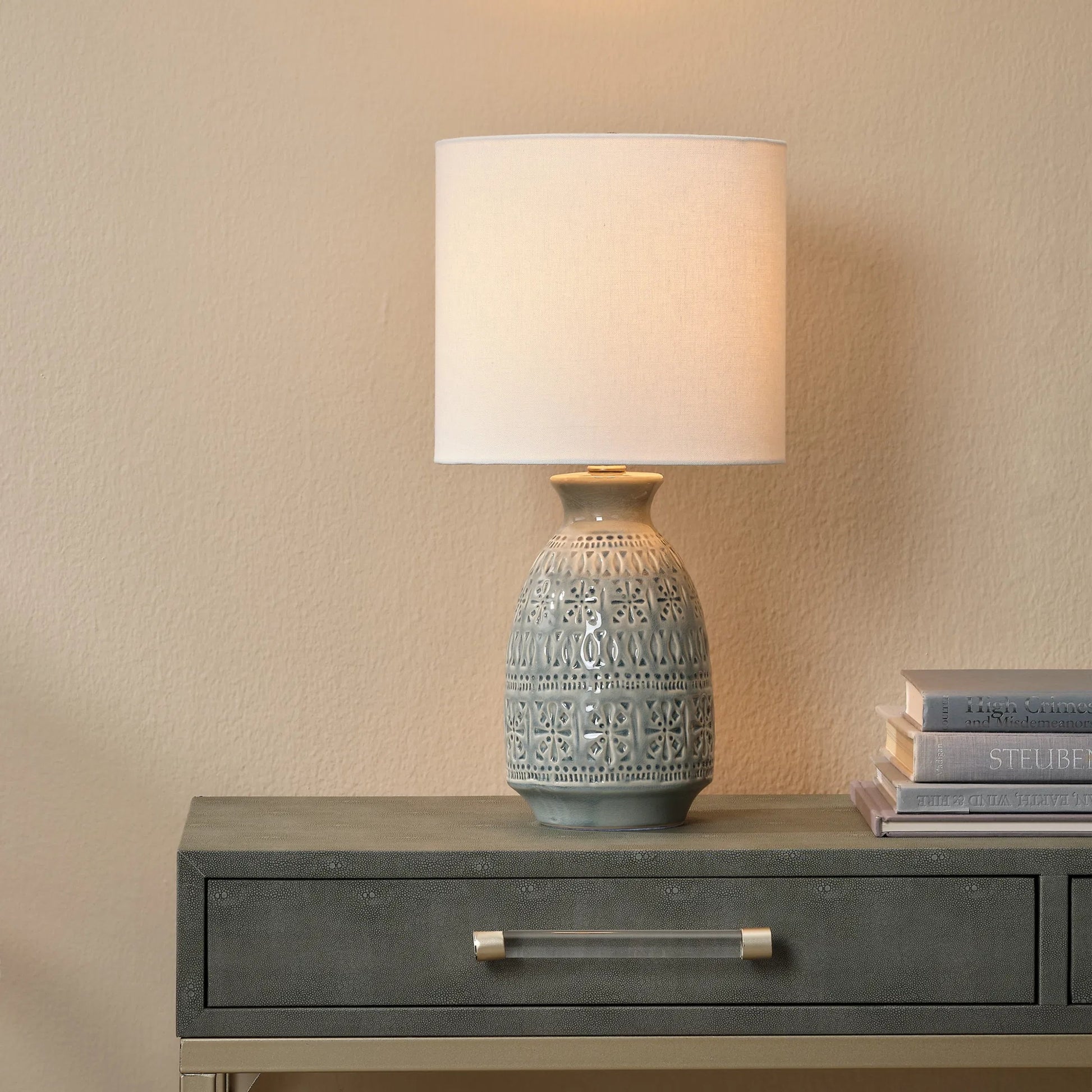 Frieze Table Lamp by Lifestyle by JY in white. Made from ceramic in a cottage & farmhouse style.