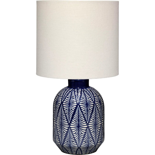 Highland Table Lamp by The Livingston Collection in blue and patterned blue, white. Made from ceramic in a unique style.