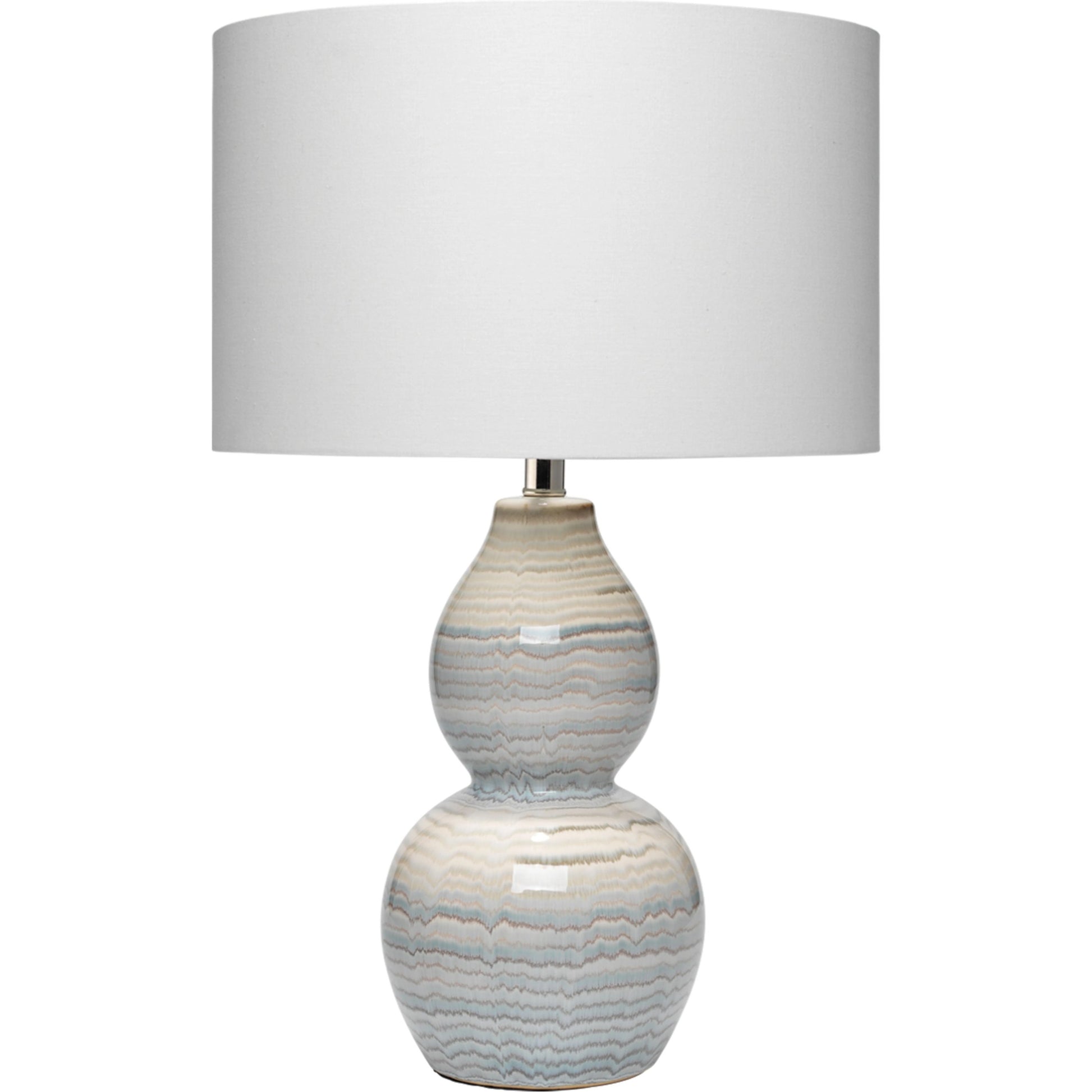 Catalina Wave Table Lamp by Jamie Young in white, blue patterned ceramic. Made from ceramic, linen in a modern style.
