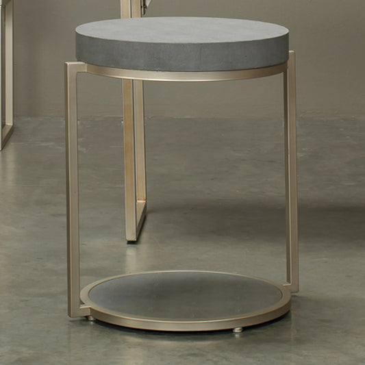 Chester Round Side Table by The Livingston Collection in gray faux shagreen, nickel metal. Made from faux shagreen, metal in a transitional style.