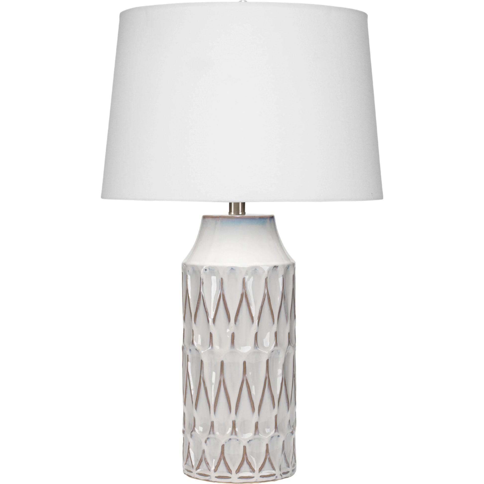 Dalia Table Lamp by The Livingston Collection in white patterned ceramic. Made from ceramic, linen in a coastal style.