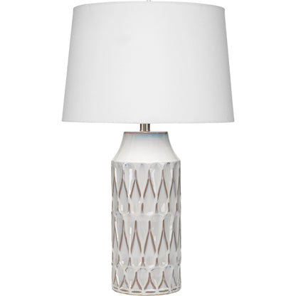 Dalia Table Lamp by The Livingston Collection in white patterned ceramic. Made from ceramic, linen in a coastal style.