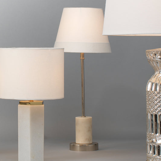 Darcey Table Lamp by Jamie Young in white marble, nickel metal. Made from metal, marble in a transitional style.