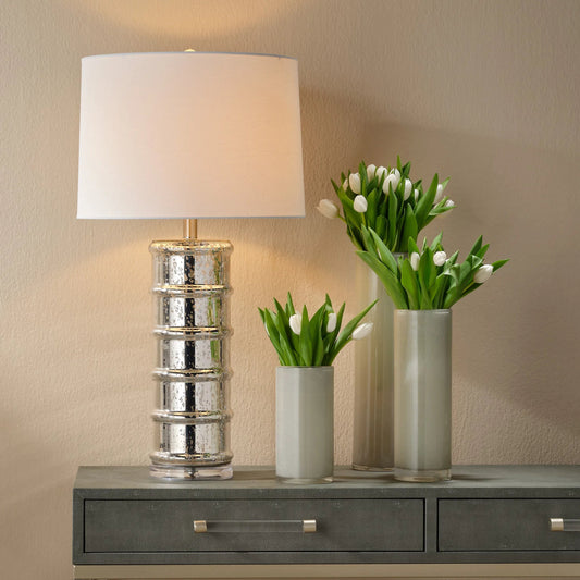 Irene Table Lamp by The Livingston Collection in silver mercury glass. Made from silver mercury glass in a modern style.