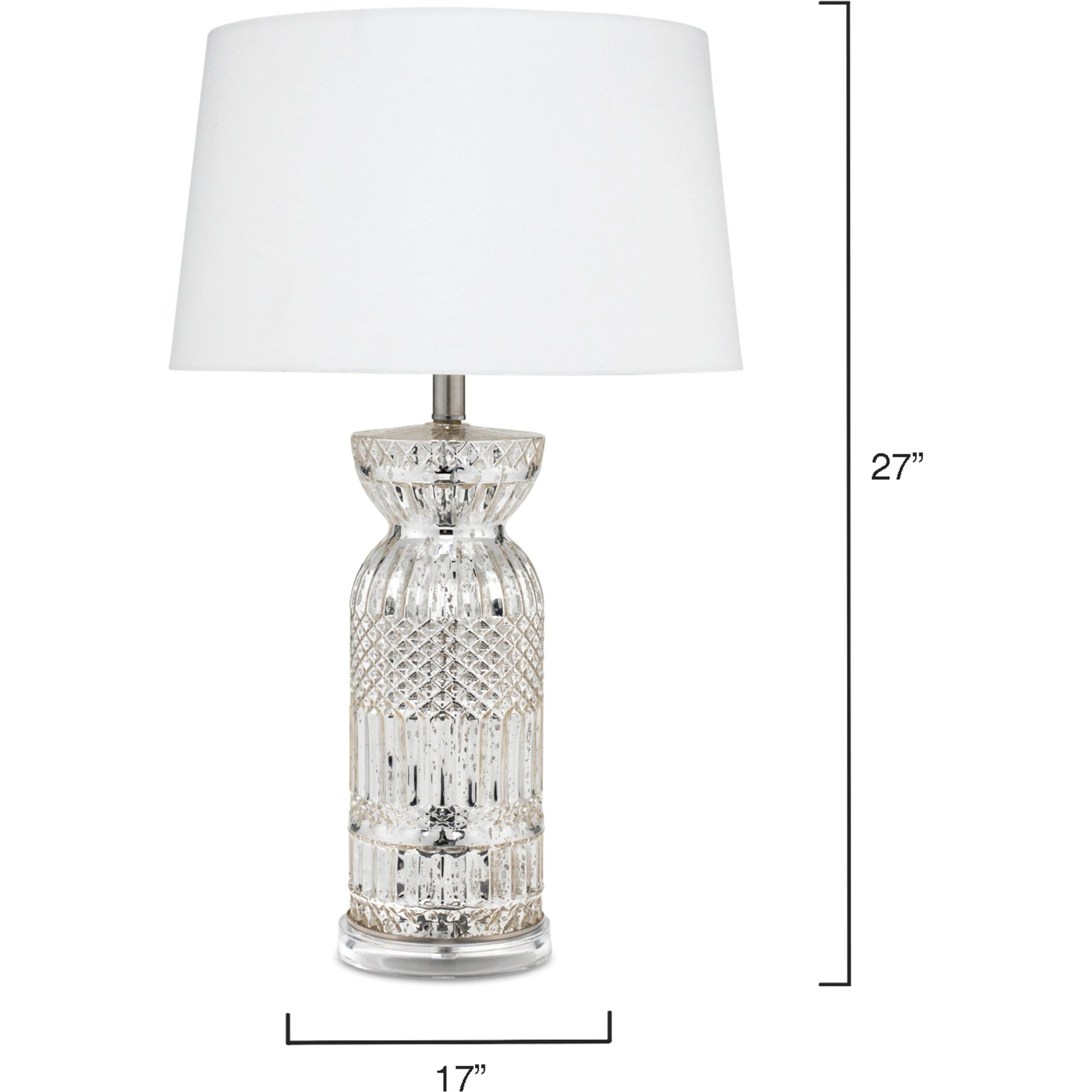 Isla Table Lamp by Lifestyle by JY in silver mercury glass. Made from silver mercury glass in a modern style.