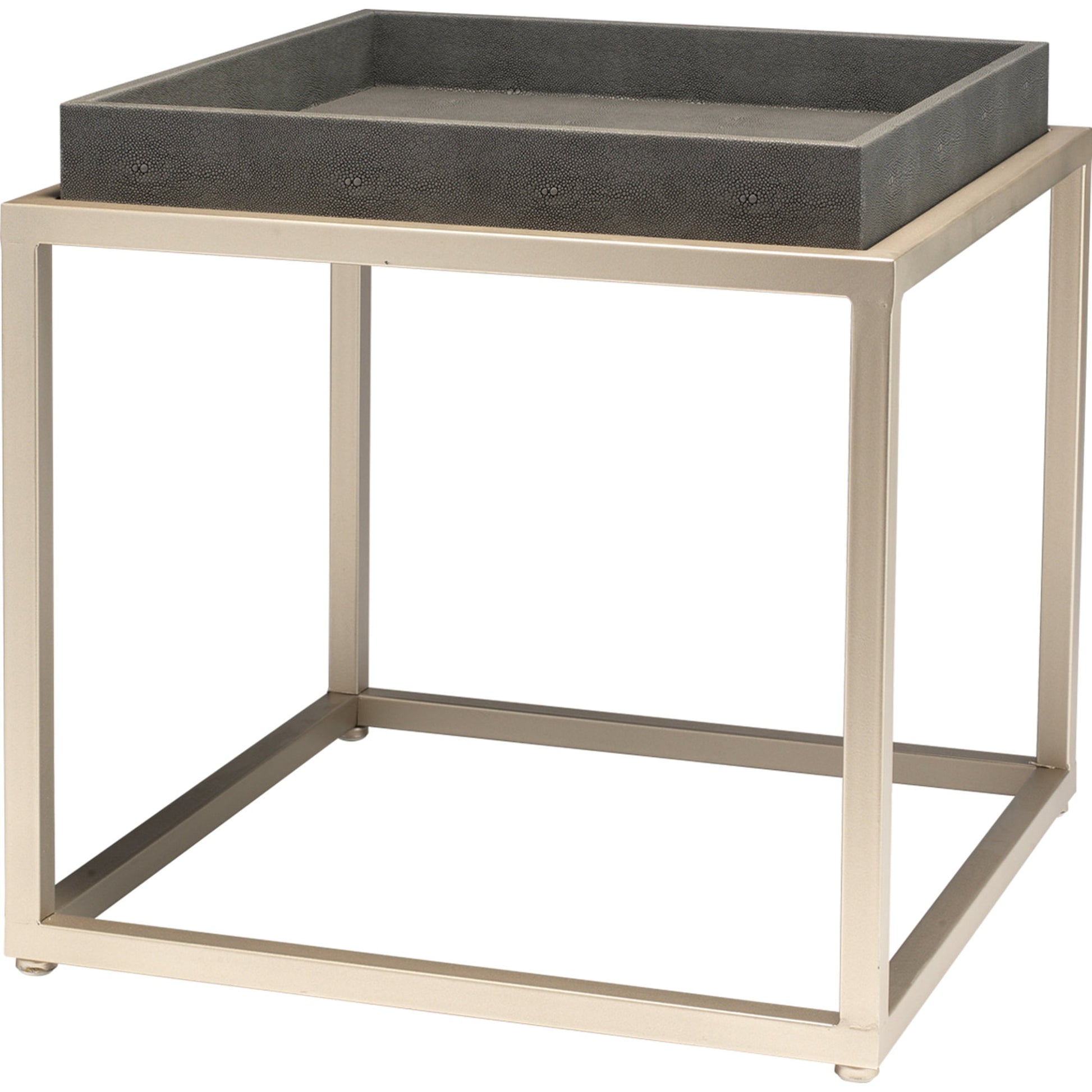 Jax Square Side Table by Jamie Young in ivory faux shagreen, antique brass metal. Made from faux shagreen, metal in a transitional style.