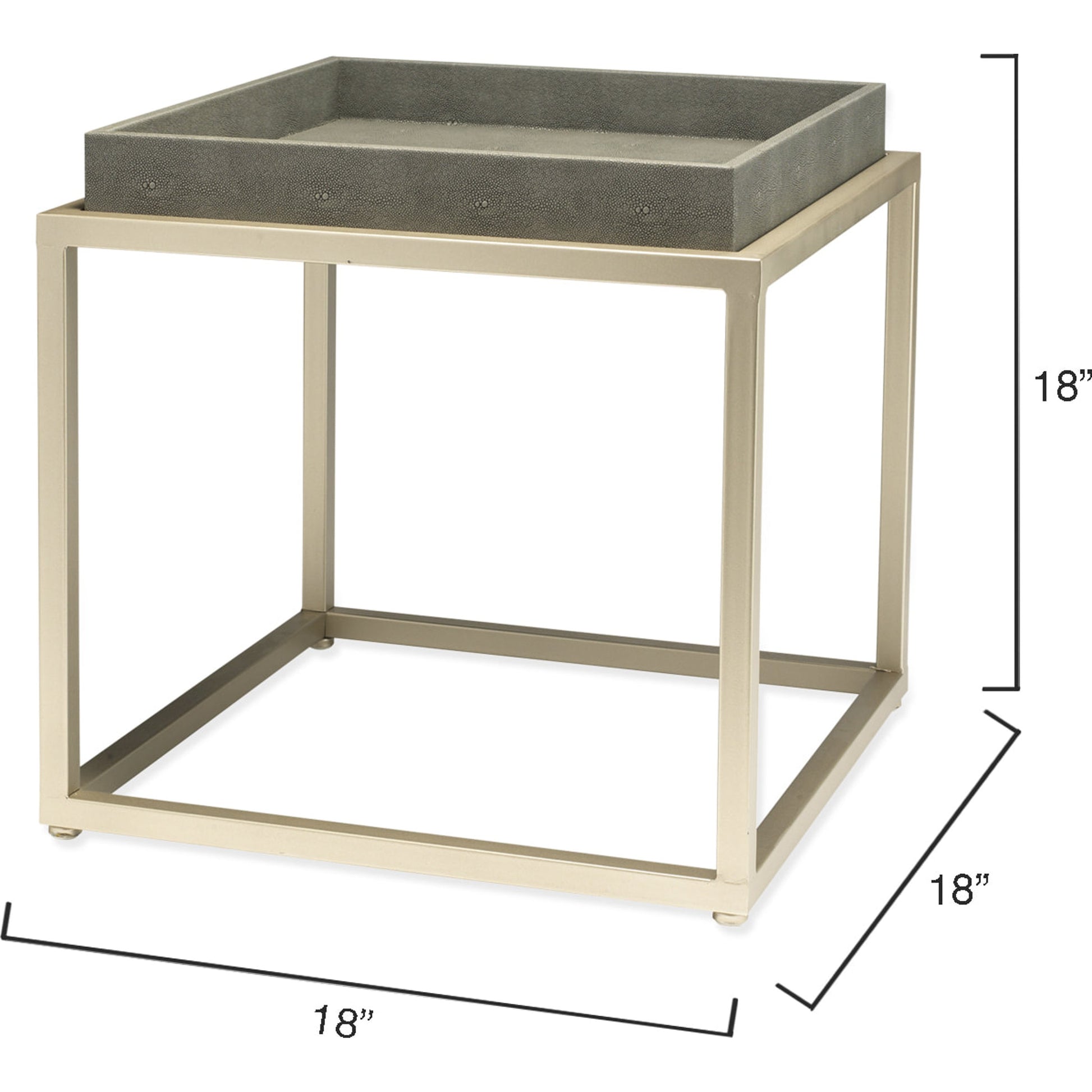 Jax Square Side Table by Jamie Young in ivory faux shagreen, antique brass metal. Made from faux shagreen, metal in a transitional style.